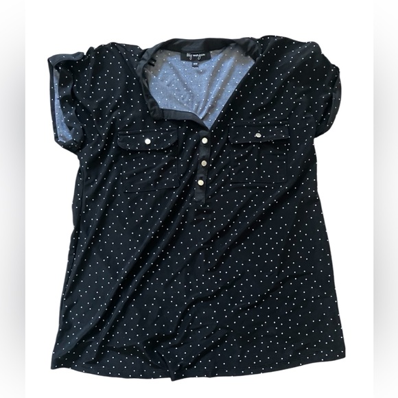 Polka dot black white short sleeve blouse - Picture 1 of 3